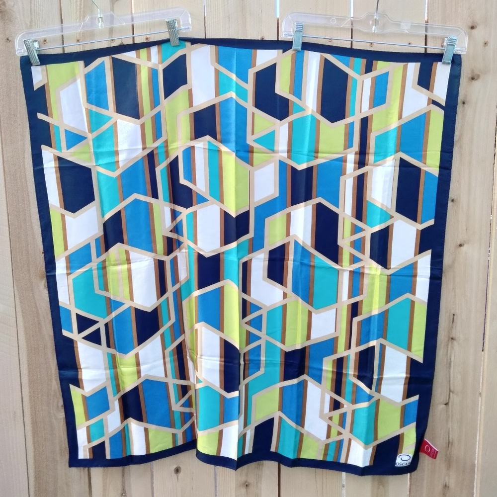 Oscar de la Renta VTG Colorful Geometric Print 100% Silk Square Scarf 34" x 34"